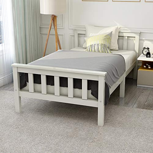 Merax White 3ft Solid Pine Wooden Bed Frame for Adults and Kids - 190 x 90 cm (3FT)