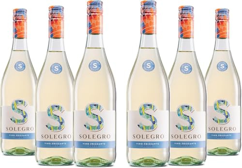 Solegro Vino Bianco Frizzante Secco, Fresco e piacevole con aromi Floreali e Fruttati, 10,5% vol, Confezione con 6 Bottiglie da 750 ml