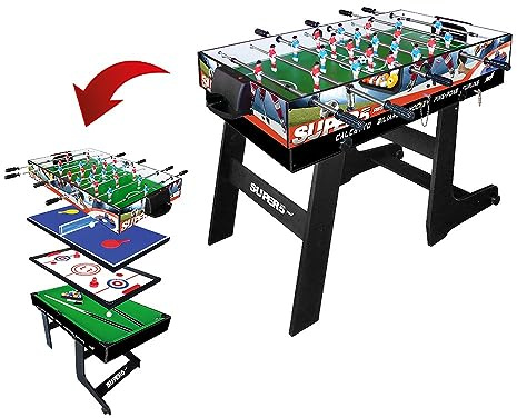 Calcio Balilla Pieghevole Tavolo Multigioco Bambini 5 in 1 Calcio Balilla, Biliardo, Ping Pong, Hockey e Curling - Dimensioni 120x60x83 cm
