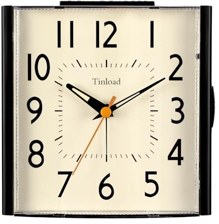 Tinload 11,9 cm großer analoger Vintage-Retro-Wecker, super leise, nicht tickende Uhr mit manuellem Licht, Schlummerfunktion, batteriebetrieben, einfaches Design, für Wohnzimmer, Schlafzimmer