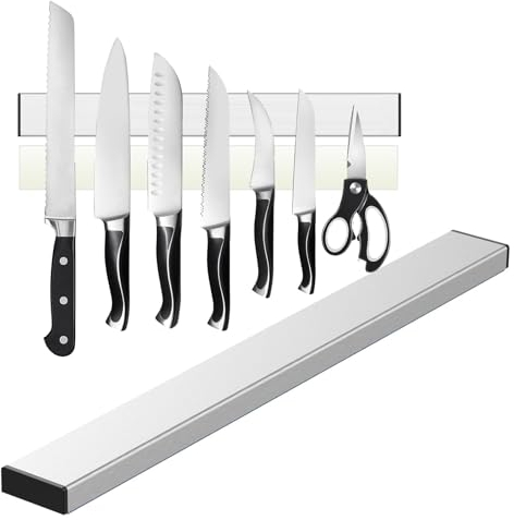 HIKPACKER 30Cm Magnetischer Messerhalter, Selbstklebend Messer Magnet, Magnetschiene Aus Edelstahl, Magnet Messerleiste, Magnetische Messerleiste für Alle Arten Von Küchenmessern, Obstmessern
