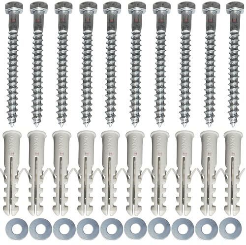 Inbrackets Value M8 x 60mm Masonry Brick Wall Fixing Screw Bolts with Plugs & Washers for Aerial Satellite Sky Dish Tv Bracket Fence Shelves Mounting (10)