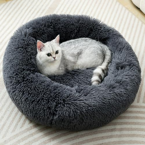 Fhodigogo Hundebett Hund Donut Bett Katzen Kuschelkissen Für Hund Kissen Hund Katzenbett Hundebett Katzenbett Klein Hundebett Rund Hundekissen für 10KG