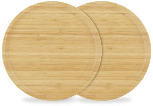 VIDETOL 2 PCS Bamboo Serving Tray, 30 x 30 x 2 cm Round Wooden Tray, Decorative Trays for Plants, Coffee and Cake