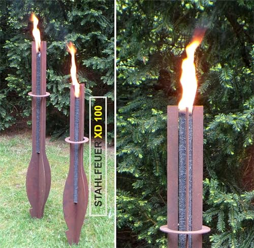 Gartenfackel in [ Edelrost-Patina ] STEELFIRE XD100 Wachsfackeln Fackel Fackelhalter Feuerkorb Leskow Metalldesign