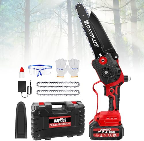 Cordless Mini Chainsaw 8 Inch Brushless Electric Chainsaw Portable & Lightweight Chain Saw with Battery and Charger, Automatic Oiler, 2X Chains, for Tree Pruning, Wood Cutting and Trimming