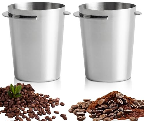 PRITOK Kaffee Siebträger Dosierbecher: 2 Stück 58mm Edelstahl Dosierbecher Kaffeedosierbecher Pulverzuführungsteil für Espressomaschine, Kaffee Siebträger Zubehör - Pulver-Feederteil, Silber