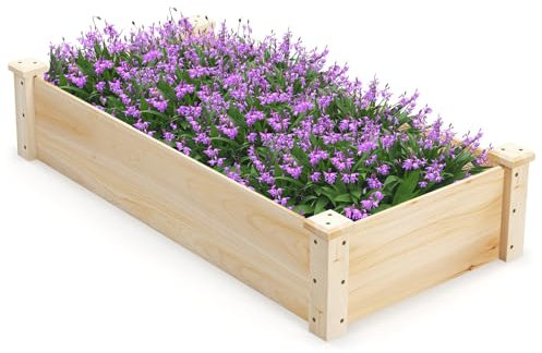 COSTWAY Raised Garden Bed, Rectangular Wooden Elevated Planter Box with Open Bottom, Indoor Outdoor Vegetable Fruit Flower Herb Growing Box for Backyard, Patio (120 x 60 x 25 cm)