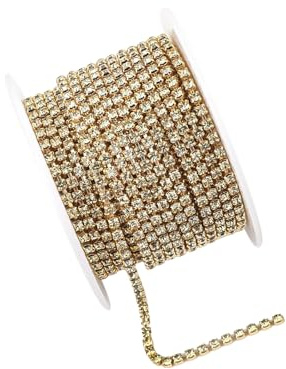 10 yards, 2,5 mm, nastro di strass, strass da cucire, nastro con paillettes, passamaneria, cristallo per gioielli, cucito, decorazioni per matrimoni fai da te (oro)