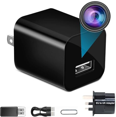 Dragonranee Caricatore USB per fotocamera nascosta, mini telecamera spia, mini caricatore per fotocamera, rilevamento del movimento Full HD 1080p, telecamera di sorveglianza, sicurezza interna,