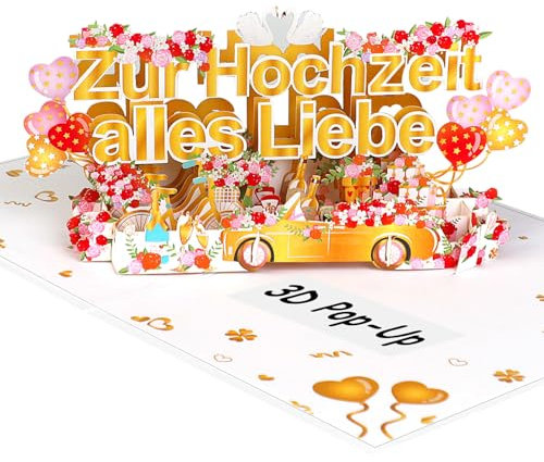 Hochzeitskarte, 3D Pop Up Hochzeitskarten mit Auto, edle Glückwunschkarte für Hochzeit & Trauung, personalisierte Hochzeitsgeschenk für Braut und Bräutigam mit Umschlag und Nachrichtenkarte
