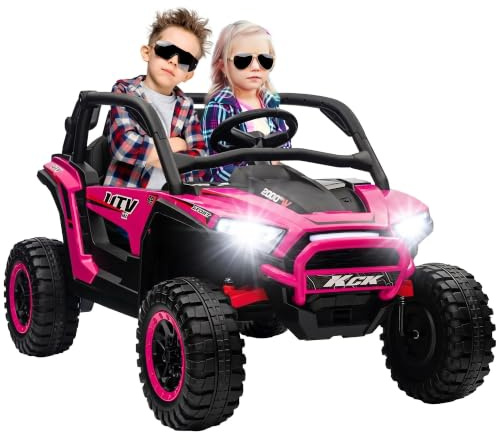 AIYAPLAY 24V 7AH Electric Car for Kids 2 Seater Remote Control UTV Pink | Ride On Car, Spring Suspension, 3 Speeds, Battery Powered Ride on Truck, LED Lights, MP3, Horn, Music