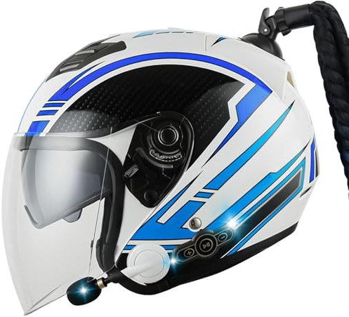 Casque Bluetooth Semi-Ouvert, ECE 22.06 Certifié Casque Jet Casque Moto Et Homme Femme Scooter avec Anti Scratch Visiere C,XXL/(63~64cm)