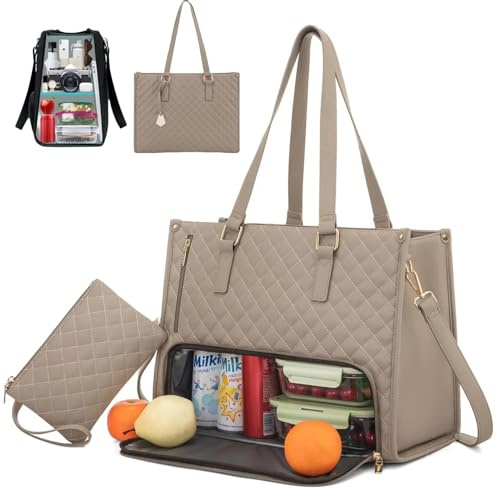 Lunchtasche Damen, Lunch Bag Handtasche Kombination, Tote Bag Kühltasche mit Isoliertem Lunchfach, Laptop Tasche Thermotasche mit Mittagsabteil,Tragetasche für Unterwegs Arbeit Schule Büro (Stil A)
