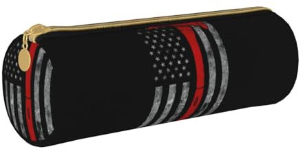 DEXNEL Trousse à crayons élégante et pratique avec fermeture éclair pour garçons et filles avec drapeau rouge en forme de hache de pompier, blanc, Taille unique, Organiseur de sac