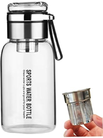 Botellas de agua de vidrio, botella de té de calor/calor resistente al frío de 750 ml con infusor, taza de vidrio transparente portátil con tapa a prueba de fugas y correa para el mango para el depor