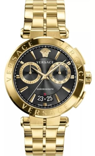 Versace - Herrarmbandsur kvarts mode armband och fodral rostfritt stål guldfärg analog urtavla svart - VE1D02823, Svart, mode