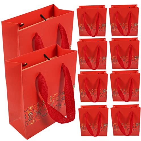 SAFIGLE 10stücke Papier Geschenkbeutel Rot Papiertüten Für Party Geschenktaschen Tragbar Süßigkeitentüten Geschenkaufbewahrungsbeutel