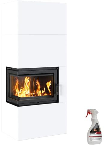 KRATKI Home Simple Box Kaminofen 8 kW - Stahlverkleidung Weiß 2-seitig - Türanschlag Links, Fertigbausatz - Ø200 mm Rauchrohranschluss - BImSchV 2 Zertifiziert | Kaminreiniger