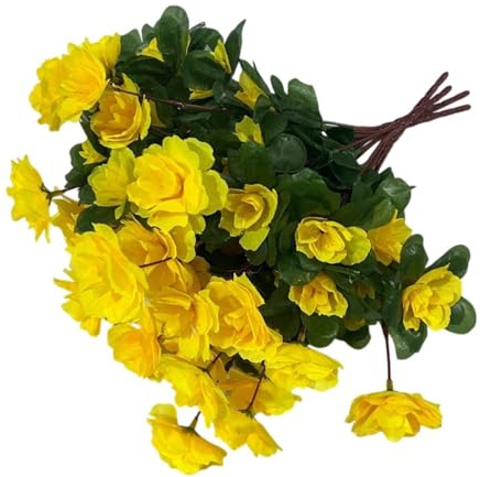 getuse 4 Bundles Artificial Flowers Faux Flower Rhododendron Reusable Decoration Outdoor Lawn Window Box Backyard Wedding, White (Yellow)