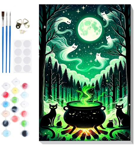 Lxmsja Halloween Paint by Numbers for Adults Beginner with Frame, Painting by Numbers for Adults on Canvas, DIY Acrylic Painting Kit Art and Crafts Gifts for Home Wall Decor, 8x12inch