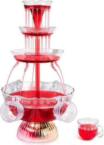 Champagne Fountain Machine, 3-Tier Electric Fountain Drink Machine with LED Base & 5 Cups, Electric Beverage Fountain for Wedding, Party, Celebrations