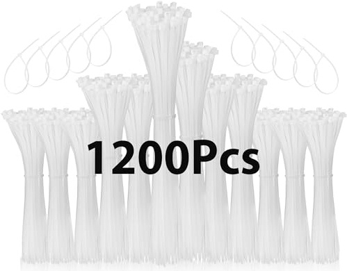 Jokisa 1200 Stück Kabelbinder Weiß Set, 100/150/200/250 mm kabelbinder uv Beständig, Selbstverriegelnde Nylon Cable Ties, Verschiedene Größen Für Kabelmanagement, Gartenarbeit, Wohnen, Werkstätten