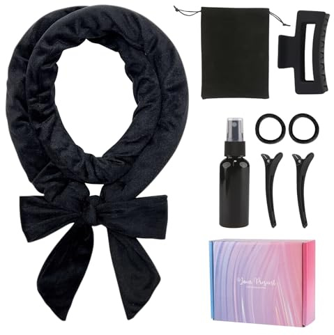 Set di 8 bigodini per capelli, senza calore, senza calore, con aste per scoppiare la notte, colore nero