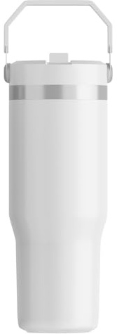 FOLAI Thermobecher Personalisiert,30Oz Auslaufsicher Edelstahl Trinkflasche Sport,Thermosflasche mit Strohhalm und Henkel,Gym Flasche,SpüLmaschinenfest Thermo Kaffeebecher（Weiß）