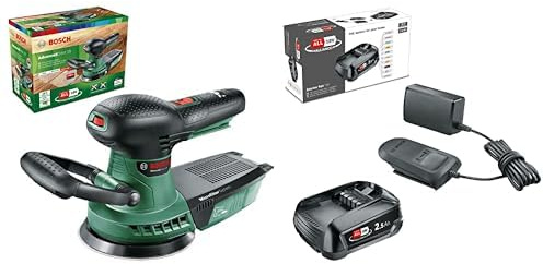 Bosch Home and Garden Ponceuse excentrique sans fil Bosch - Advancedorbit 18 (Livré sans batterie ni chargeur, avec accessoires) + Starter Alliance 18V 2,5 Ah + AL 18V-20