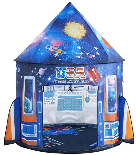 JOYIN Rocket Ship Play Tent for Kids – Glow-in-the-Dark Space Tent with Starry, Astronaut Spaceship Foldable Playhouse for Boys & Girls, Indoor Outdoor Kids Pop-up Play House, Toddler Birthday Toy