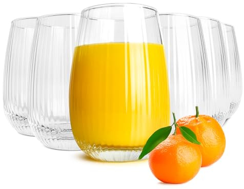 Sendez 6 Trinkgläser 350 ml – Geriffelte Wassergläser & Cocktailgläser aus Glas – Saftgläser Set, Modernes Riffel Design, Spülmaschinengeeignet, Trinkbecher für Wasser, Saft, Cocktails