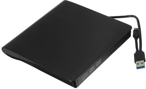 OUNONA Externa CD DVD USB y Type-c Lector y Grabadora Óptica Portátil sin Instalación Compatible con PC Portátil y TV Diseño Negro Elegante con Almacenamiento Integrado de Cable