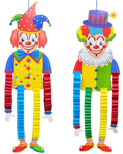 2 Stück Clown Deko Karneval,Clown Luftschlangen Karneval Girlande,Hängen Banner,Hängende Papierdekoration,Fenster Geeignet für Karneval,Fasching,WäNde,Fenster,Türbehänge usw