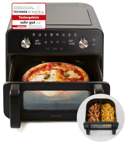 Panasonic NF-BC1000KXE flexibel luftfritös med fönster, XL flexibel korg, 9,6L, 30°-230°C, mild ånga, 8 förinställningar, enkel rengöring, svart