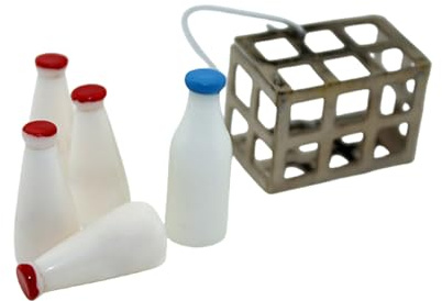 SELVFZ 5Pieces Bottiglie Di Latte In Miniatura Con Cestino Per Le Case Delle Bambole Cucina Sala Da Pranzo Visualizzazione Gioco Di Ruolo Accessori Per Le Case Delle Bambole Set Bottiglia Di L