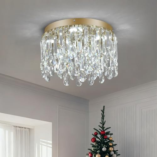 Deckrico Gold Kristall LED Deckenleuchte 30 cm Flur Deckenlampe