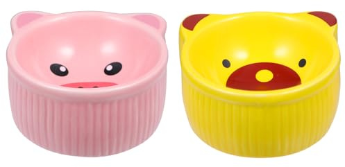 ifundom 2 pezzi Ciotole in Ceramica per Roditori Design Cartone Animato Adorabile Resistente e Antiribaltamento per Criceti Cincillà e Ricci Ciotola per Cibo e Acqua per Piccoli Animali