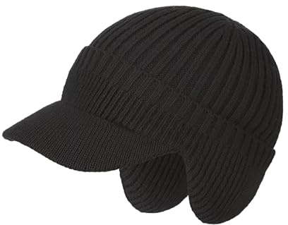 ZEMINRI Cappello Uomo Donna Invernale Nero Berretto in Pile Cappello Invernale Uomo Donna Cappelli Invernali Termico Antivento con Visiera e Paraorecchie Elasticizzato per Corsa Sci Sport (Nero)