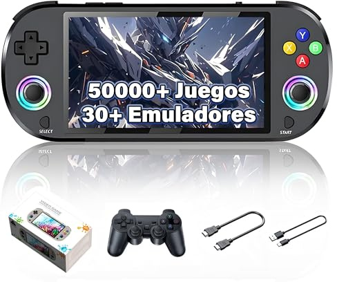 KINMRIS M22 Pro Consola Portátil Retro 256 GB con 50000+ Juegos y 30+ Emuladores, Pantalla HD de 5,0 Pulgadas, Batería 3000 mAh, Emulador Portátil Plug and Play con Mando de Juegos (Negro)