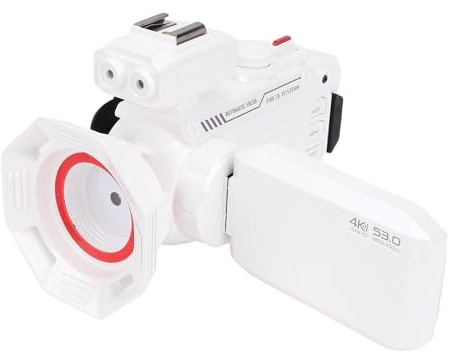 Tosuny Videocamera 4K 53MP, Registratore Fotocamera Digitale con Schermo a Colori da 3 Pollici, Zoom Digitale 50X, Messa a Fuoco Automatica, Fotocamera per Vlogging WiFi per Viaggi, (White)