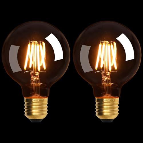 Terafeels 2 Pack E27 Vintage LED Light Bulbs, G80, 4W, Straight Filament, 2200K Warm Yellow Glow, Clear Glass, Dimmable Edison Screw in Light Bulb