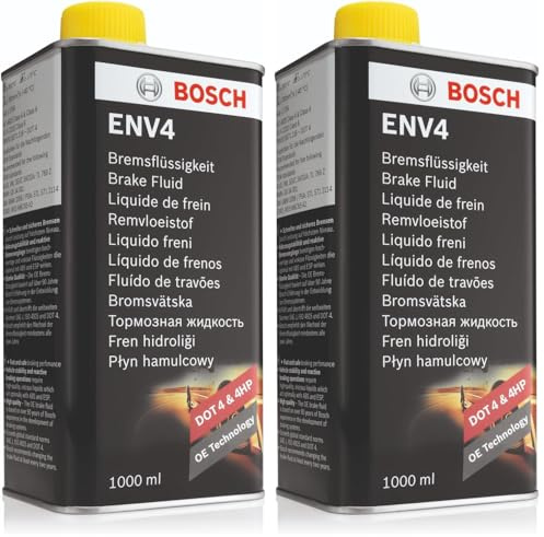 Liquido Freni Bosch ENV4, 1 L – Per tutti i veicoli moderni con freni ABS e ESP – Qualità Bosch – Compatibile con DOT 3, 4 e 4 HP/LV (Confezione da 2)