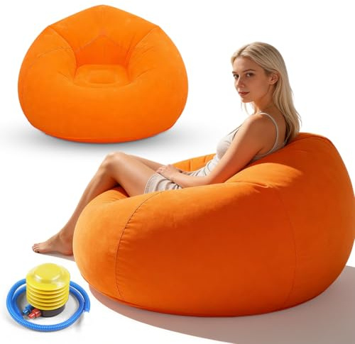 Aufblasbarer Sitzsack mit Luftpumpe, Wasserdichtes&Wiederverwendbar(Orange)