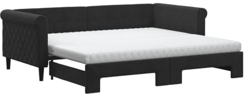 mtlskopl Ausziehbares Tagesbett 90x190 cm Schwarz Samt 2-in-1 Schlafsofa mit 2 Matratzen Modernes Design Rollrost Robust für Wohnzimmer Schlafzimmer Gästezimmer