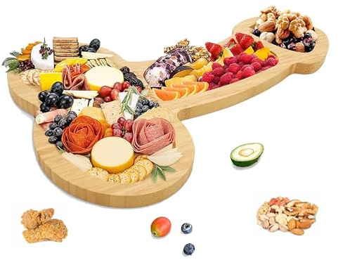 Tagliere per Aperitivi Divertente, Tagliere per Formaggi E Piatto da Portata in Legno Massello, Tagliere per Salumi A Forma di Tromba con Scomparto, per Conservare Formaggi, Snack, Salumi E Frutta.