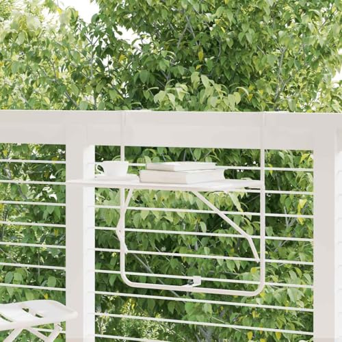 Plumbpyr Mesa de balcón blanca de acero, 60 x 40 cm, plegable, ahorra espacio, resistente a la intemperie, como mesa auxiliar para balcón, terraza, jardín, porche, ideal para comer, barbacoa, camping