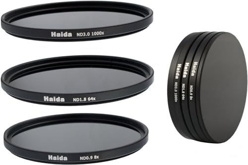 HAIDA Neutral Graufilter Set bestehend aus ND8, ND64, ND1000 Filtern 72mm inkl. Stack Cap Filtercontainer + Pro Lens Cap mit Innengriff