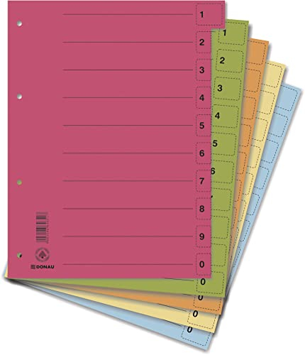 DONAU 8611001S-99 Trennblätter 50er Pack/Farbe: Farblich Sortiert/Zufallswahl - 10 von jeder Farbe/Karton-Register Ordner überbreit Aus Recycling-Karton/DIN A4 / Blauer Engel/Made in EU