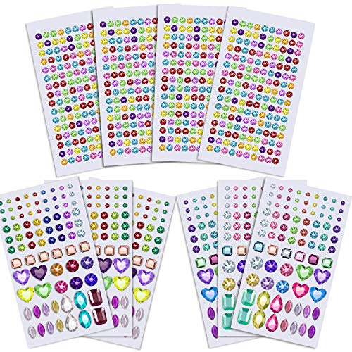 Anezus 1126 Stück Strass-Aufkleber, selbstklebend, glitzernd, für Nägel, Körper, Make-up, Festival, verschiedene Größen und Formen, 10 Blatt